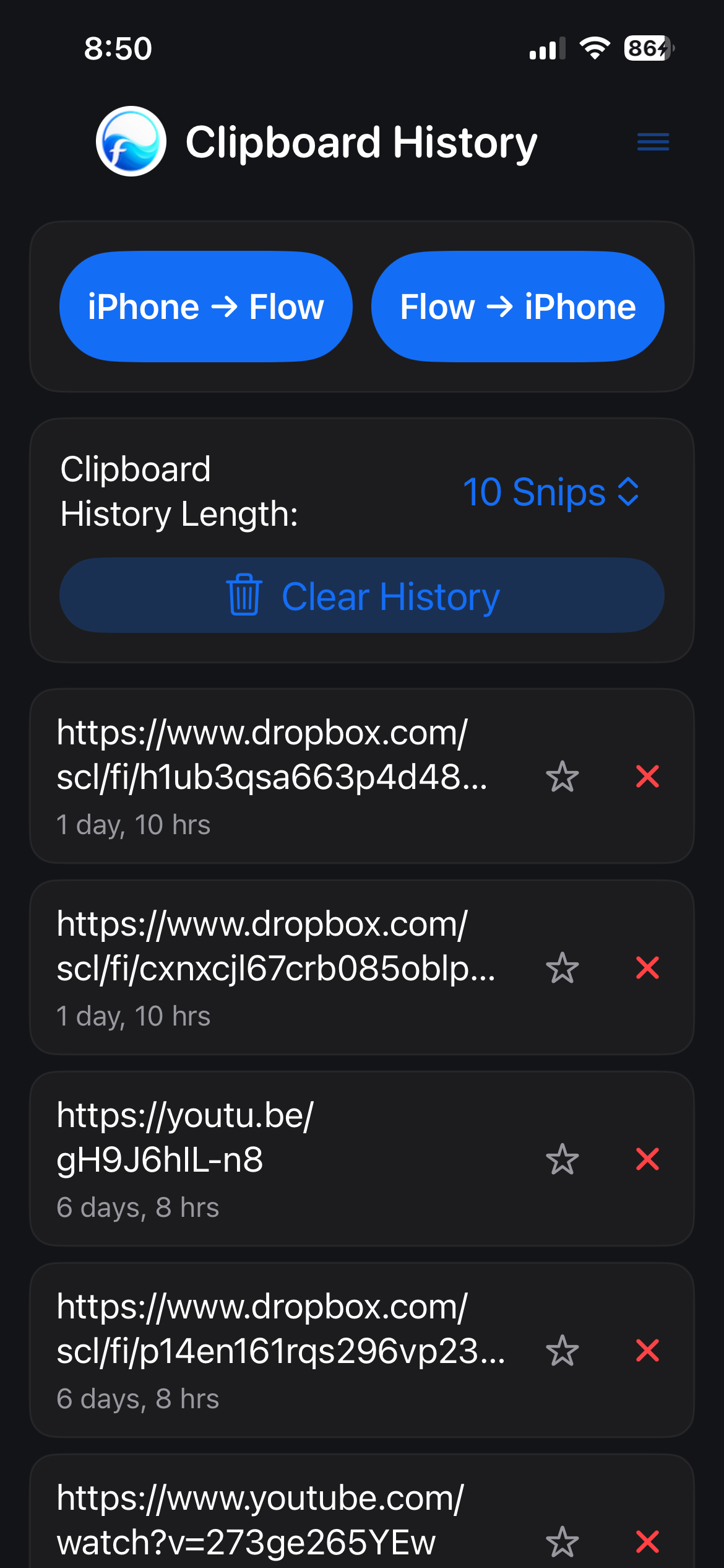 Flow clipboard history on iPhone